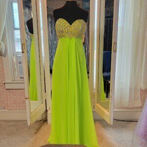 Terani Couture Neon lime green prom dress